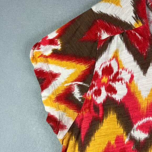 Lucky Brand Top Womens L Pullover Red Yellow Floral Metal Buttons Elastic Hem - Picture 5 of 12